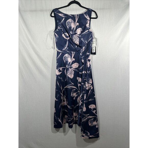 NWT $318 Kay Unger‎  [ 4 ] Emmaline Draped Floral Midi Dress Deep Navy Pink - Picture 9 of 15